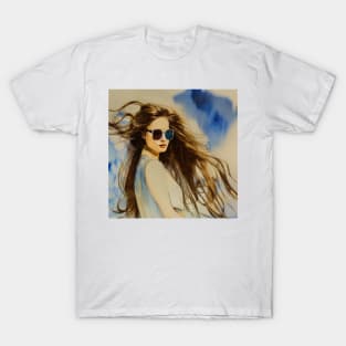 Long Haired woman in sunglasses T-Shirt